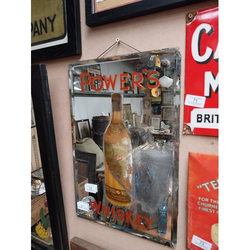 72 - Original Power's Whiskey advertising mirror. {45 cm H x 30 cm W}.