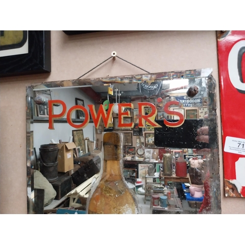 72 - Original Power's Whiskey advertising mirror. {45 cm H x 30 cm W}.