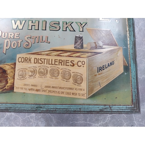 721 - Tinplate Cork Distillers Pure Pot Whisky advertising sign. {32 cm H x 42 cm W}.