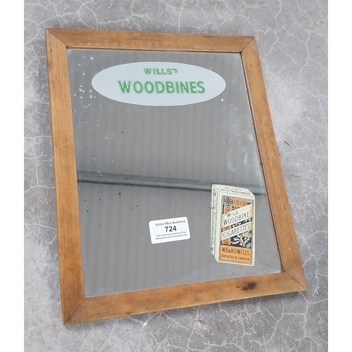 724 - Wills's Woodbines Cigarettes pictorial advertising mirror mounted in mahogany frame. {28 cm H x 23 c... 