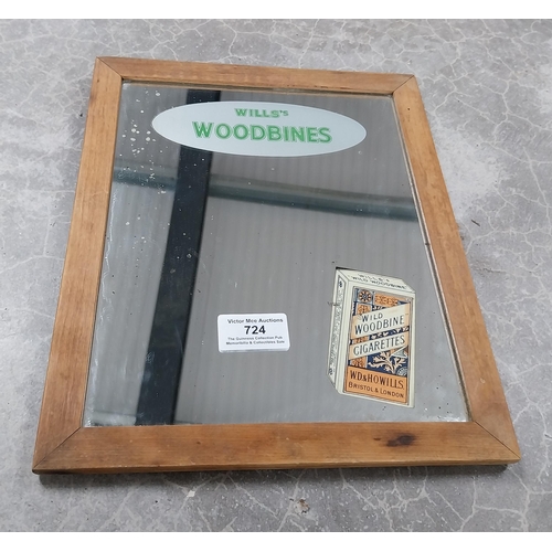 724 - Wills's Woodbines Cigarettes pictorial advertising mirror mounted in mahogany frame. {28 cm H x 23 c... 