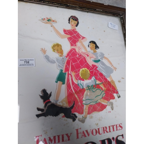 732 - Jacob's Family Favourites Biscuits and Cakes framed showcard. {56 cm H x 43 cm W}.