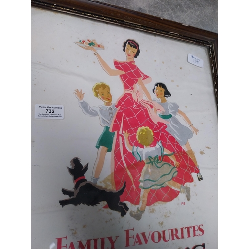 732 - Jacob's Family Favourites Biscuits and Cakes framed showcard. {56 cm H x 43 cm W}.