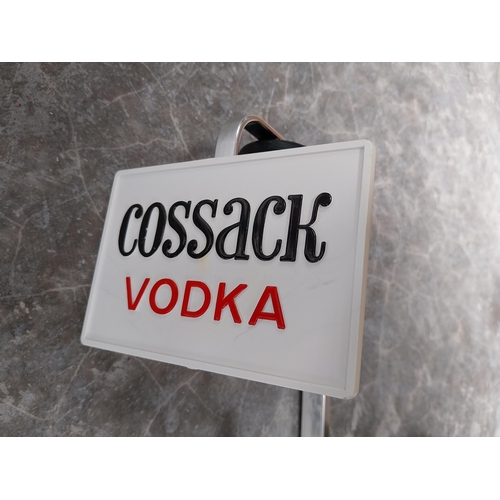 733 - Two optics - Cossack Vodka and John Barr {36 cm H x 13 cm W  x 14 cm D}.