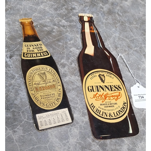 734 - One FES bottle Guinness exports cardboard Display calendar 1953 and one cardboard Bottle of Guinness... 