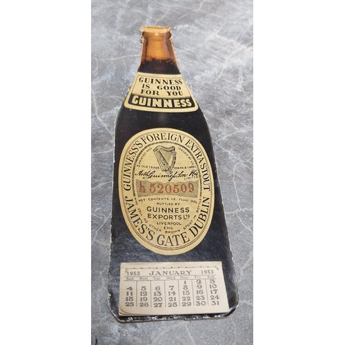 734 - One FES bottle Guinness exports cardboard Display calendar 1953 and one cardboard Bottle of Guinness... 