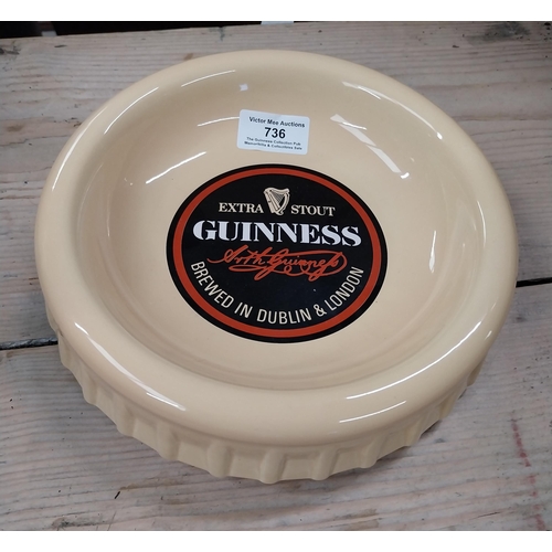 736 - Pottery Ashtray shaped as crown cork with Guinness Extra Stout Label {5 cm H x 22 cm Dia.}. PART OF ... 