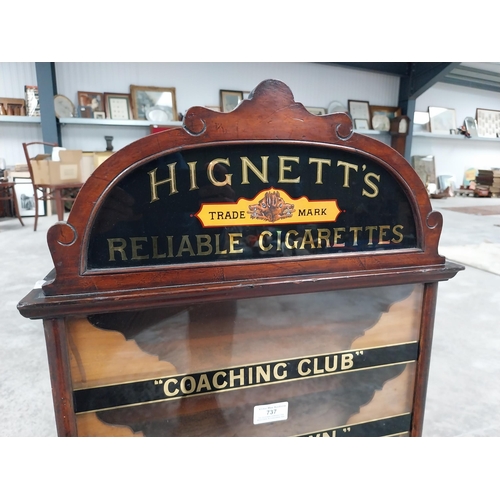 737 - Early 20th C. Hignett's Reliable Cigarettes advertising dispensing cabinet on reverse painted glass.... 