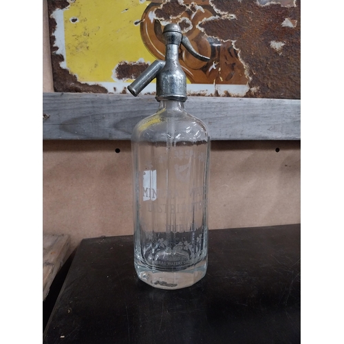 741 - Four Dublin Mineral Water glass siphons - Irish Direct Trading Dublin. {30 cm H x 10 cm Dia.}