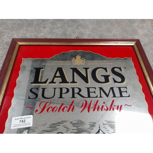 742 - Framed Lang's Supreme Scotch Whisky advertising mirror. {40 cm H x 38 cm W}.