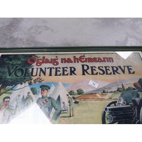 744 - Rare Oglaigh Na hEireann Volunteer Reserve Recruitment poster mounted in wooden frame. {58 cm H x 76... 