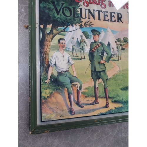 744 - Rare Oglaigh Na hEireann Volunteer Reserve Recruitment poster mounted in wooden frame. {58 cm H x 76... 