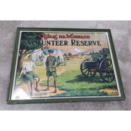 744 - Rare Oglaigh Na hEireann Volunteer Reserve Recruitment poster mounted in wooden frame. {58 cm H x 76... 