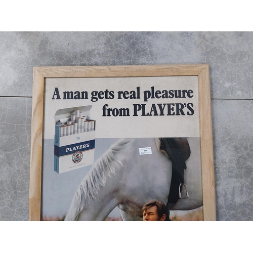 746 - Framed A Man Gets Real Pleasure From Player's advertising showcard. {82 cm H x 57 cm W}.