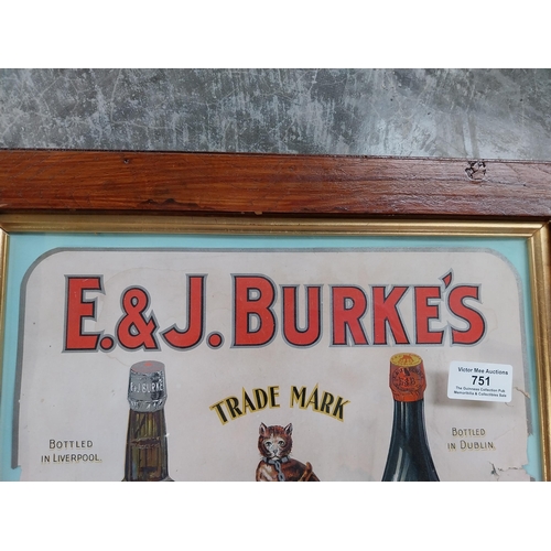 751 - Rare original E and J Burke's Bass Ale and Guinness Stout framed advertising print. {49 cm H x 40 cm... 