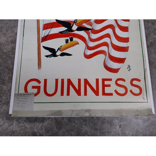 755 - Poster Mounted on Board - Guinness It's Arrived with Toucan and US Flag.  From Gilroy was Good for G... 