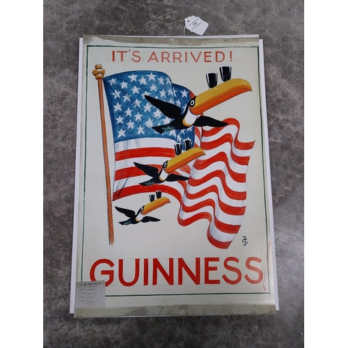 755 - Poster Mounted on Board - Guinness It's Arrived with Toucan and US Flag.  From Gilroy was Good for G... 