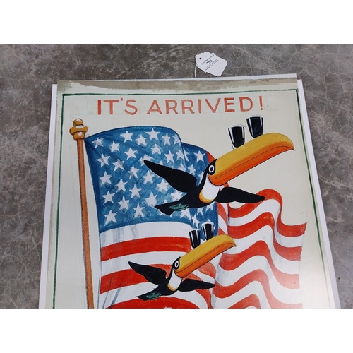 755 - Poster Mounted on Board - Guinness It's Arrived with Toucan and US Flag.  From Gilroy was Good for G... 