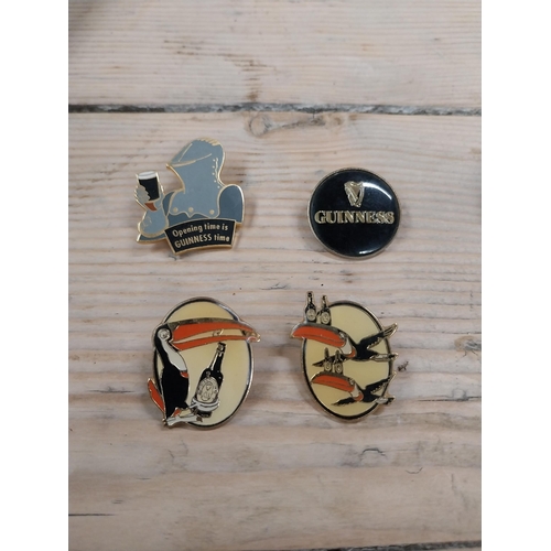 760 - Eight Pin Badges: Guinness Animals, Opening time is Guinness Time, horseshoe, Black background Guinn... 