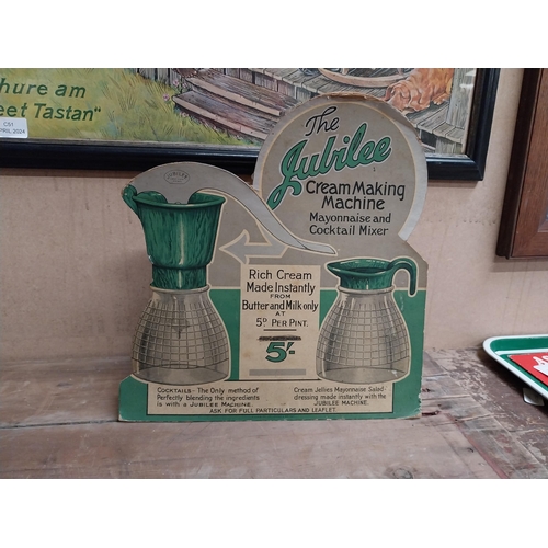 77 - The Jubilee Cream Making Machine cardboard showcard. {32 cm H x 33 cm W}.