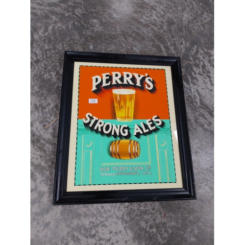 774 - Perry's Strong Ales Robt Perry and Sons Rathdowney framed advertising print. {65 cm H x 54 cm W}.180