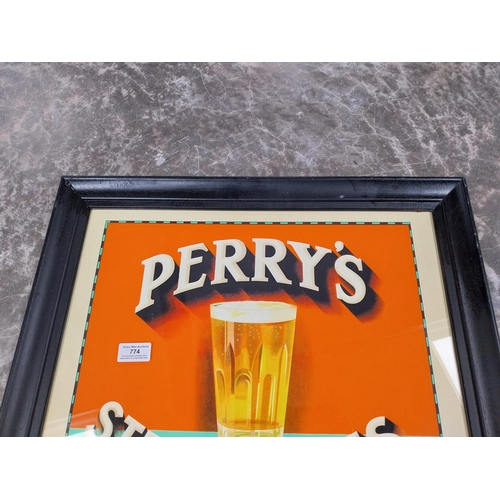 774 - Perry's Strong Ales Robt Perry and Sons Rathdowney framed advertising print. {65 cm H x 54 cm W}.180