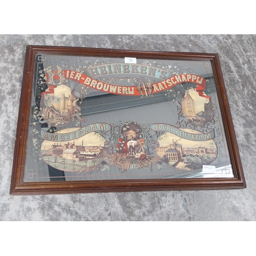 775 - German Heineken advertising mirror. {46 cm H x 64 cm W}.