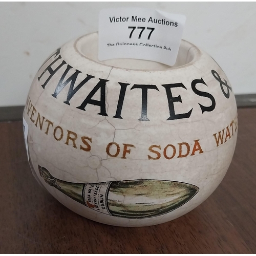 777 - A and R Thwaites and Co match strike {7 cm H x 8 cm Dia.} , Stoneware ginger beer bottle {18 cm H x ... 