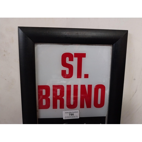 786 - St Bruno by Ogden's reverse glass painted advertising sign. {30 cm H x 23 cm W}.