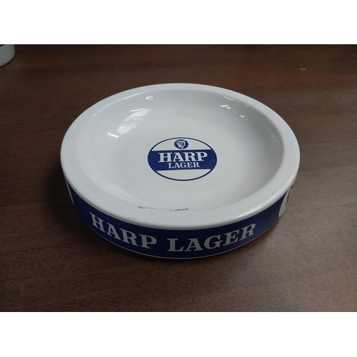 794 - Harp Lager Wade ceramic ashtray {3 cm H x 18 Dia}  and Smithwicks glass ashtray {4 cm H x 22 cm Dia}