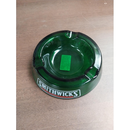 794 - Harp Lager Wade ceramic ashtray {3 cm H x 18 Dia}  and Smithwicks glass ashtray {4 cm H x 22 cm Dia}