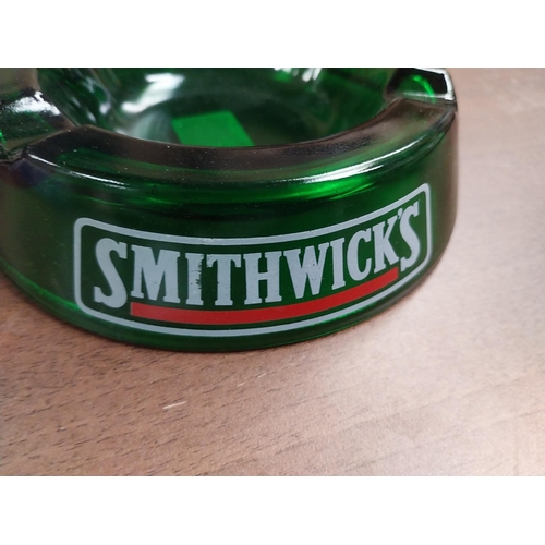 794 - Harp Lager Wade ceramic ashtray {3 cm H x 18 Dia}  and Smithwicks glass ashtray {4 cm H x 22 cm Dia}