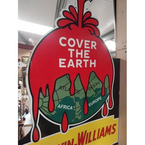 795 - Sherwin-Williams Paints Cover the Earth double sided enamel advertising wall sign. {101 cm H x 58 cm... 