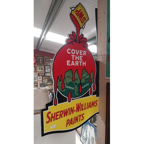 795 - Sherwin-Williams Paints Cover the Earth double sided enamel advertising wall sign. {101 cm H x 58 cm... 