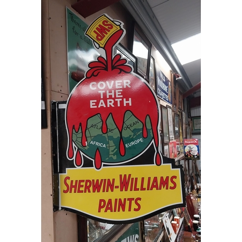 795 - Sherwin-Williams Paints Cover the Earth double sided enamel advertising wall sign. {101 cm H x 58 cm... 