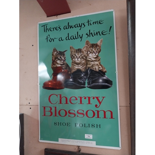 796 - Cherry Blossom tinplate advertising sign. {70 cm H x 45 cm W}.