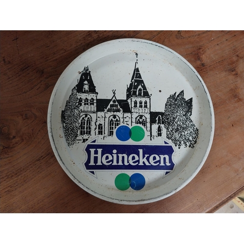 8 - Heineken Lager and Ace Of Clubs Strong Brown Ale tin plate advertising trays. { 30 cm Dia.} and {37 ... 