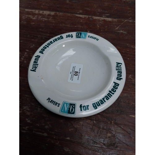 80 - Player's No 6 Arklow Pottery ceramic advertising ashtray. {15 cm Dia.}