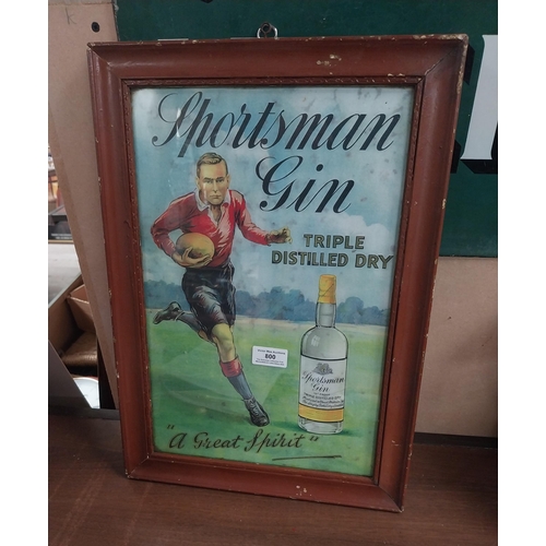 800 - Sportsman Gin A Great Spirit framed Showcard. {47 cm H x 33 cm W}.