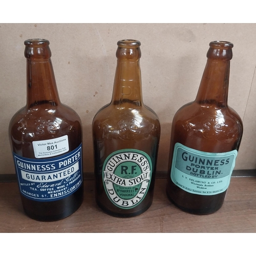 801 - Edmund Goff Enniscorthy, S V Delahunt and Co Ltd Wicklow and S Farley Youghal Guinness pint bottles.... 