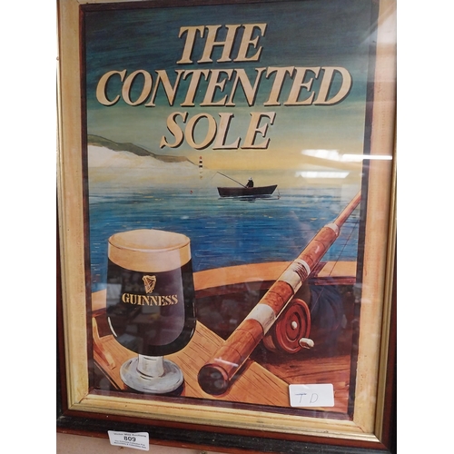 809 - Framed The Contented Sole Guinness advertising print. {44 cm H x 24 cm W}.