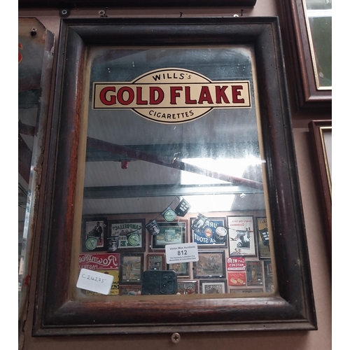 812 - Wills's Gold Flake framed advertising mirror. {41 cm H x 31 cm W}.