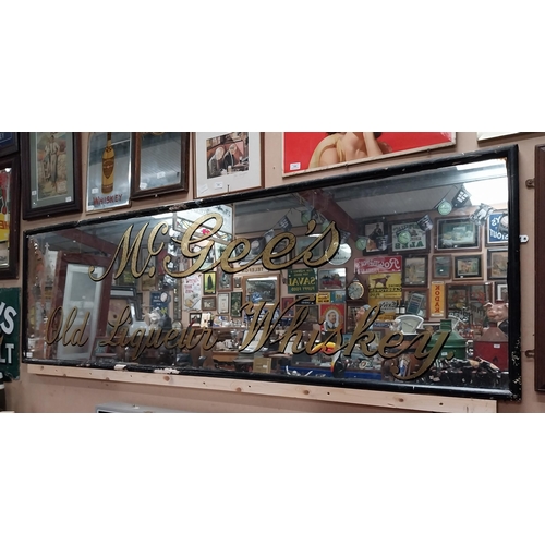 813 - Rare early 1900's McGee's Old Liqueur Whiskey framed advertising mirror. {68 cm H x 226 cm W}.