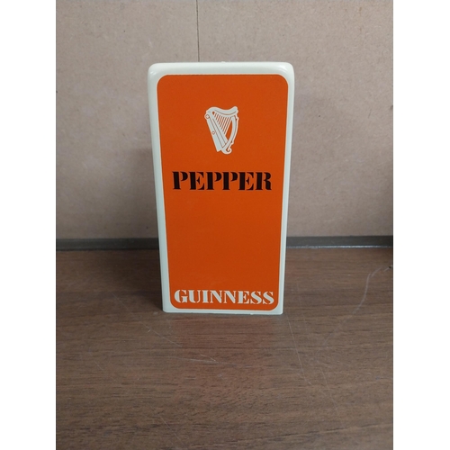 815 - Plastic cream and red salt, pepper and mustard set. Rectangular with Guinness and Harp Design. {13 c... 