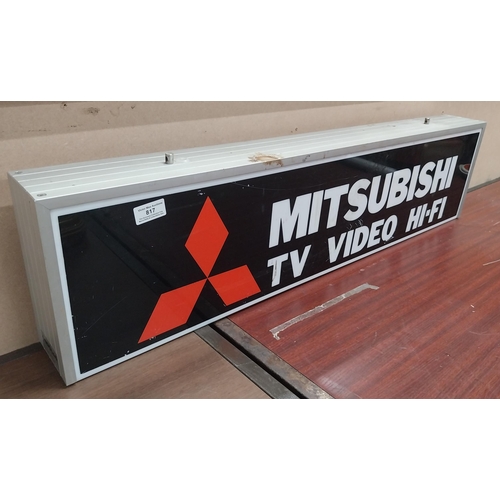 817 - Mitsubishi TV Video Hi Fi double sided light up advertising sign. {23 cm H x 95 cm W x 10 cm D}.