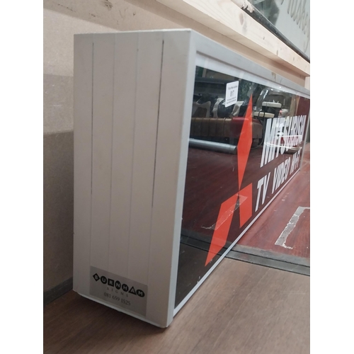 817 - Mitsubishi TV Video Hi Fi double sided light up advertising sign. {23 cm H x 95 cm W x 10 cm D}.