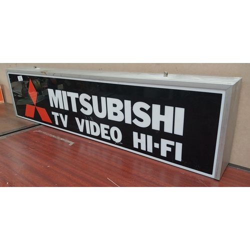 817 - Mitsubishi TV Video Hi Fi double sided light up advertising sign. {23 cm H x 95 cm W x 10 cm D}.