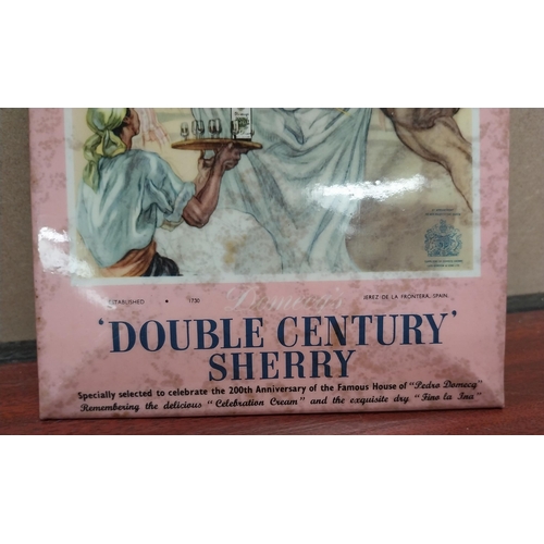 818 - Double Century Sherry celluloid advertising showcard {18 cm H x 14 cm W}