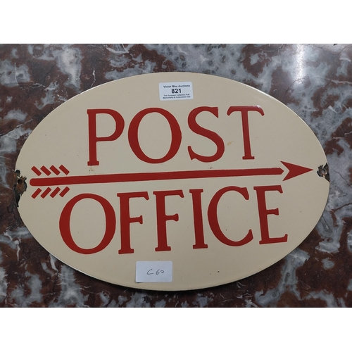 821 - Enamel double sided Post Office sign. {24 cm H x 36 cm W}.