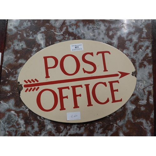 821 - Enamel double sided Post Office sign. {24 cm H x 36 cm W}.